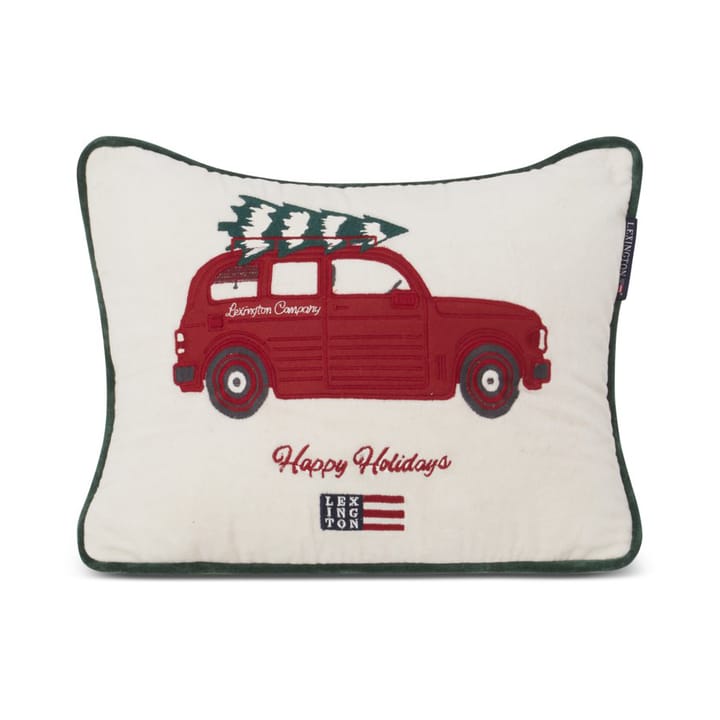 Almofada de algodão e veludo Holiday Car Organic 30x40 cm, Branco-vermelho multi Lexington