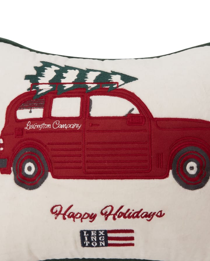 Almofada de algodão e veludo Holiday Car Organic 30x40 cm, Branco-vermelho multi Lexington
