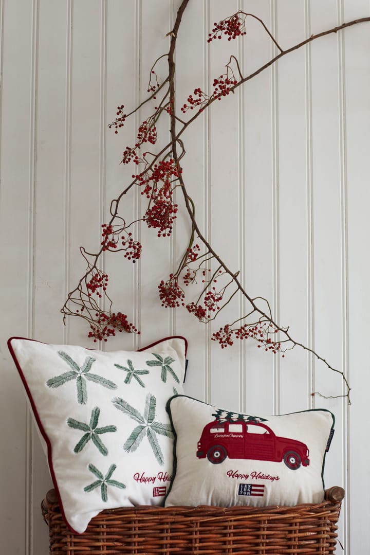 Almofada de algodão e veludo Holiday Car Organic 30x40 cm, Branco-vermelho multi Lexington
