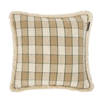 Capa de almofada em algodão orgânico aos quadrados com franjas - Bege-light beige-verde - Lexington