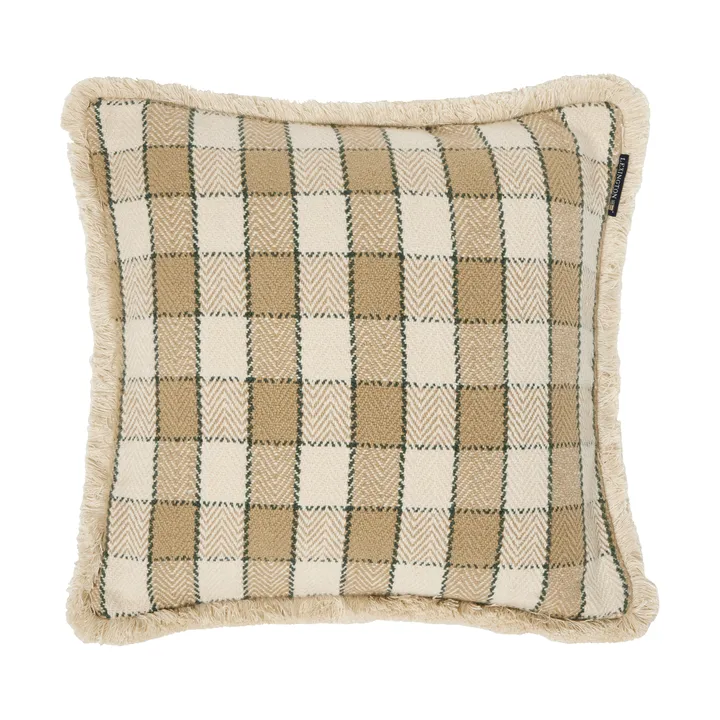 Capa de almofada em algodão orgânico aos quadrados com franjas - Bege-light beige-verde - Lexington