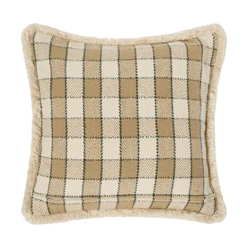 Capa de almofada em algodão orgânico aos quadrados com franjas - Bege-light beige-verde - Lexington