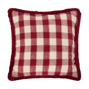 Capa de almofada em algodão orgânico aos quadrados com franjas - Red-claro bege-bege - Lexington