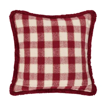 Capa de almofada em algodão orgânico aos quadrados com franjas - Red-claro bege-bege - Lexington
