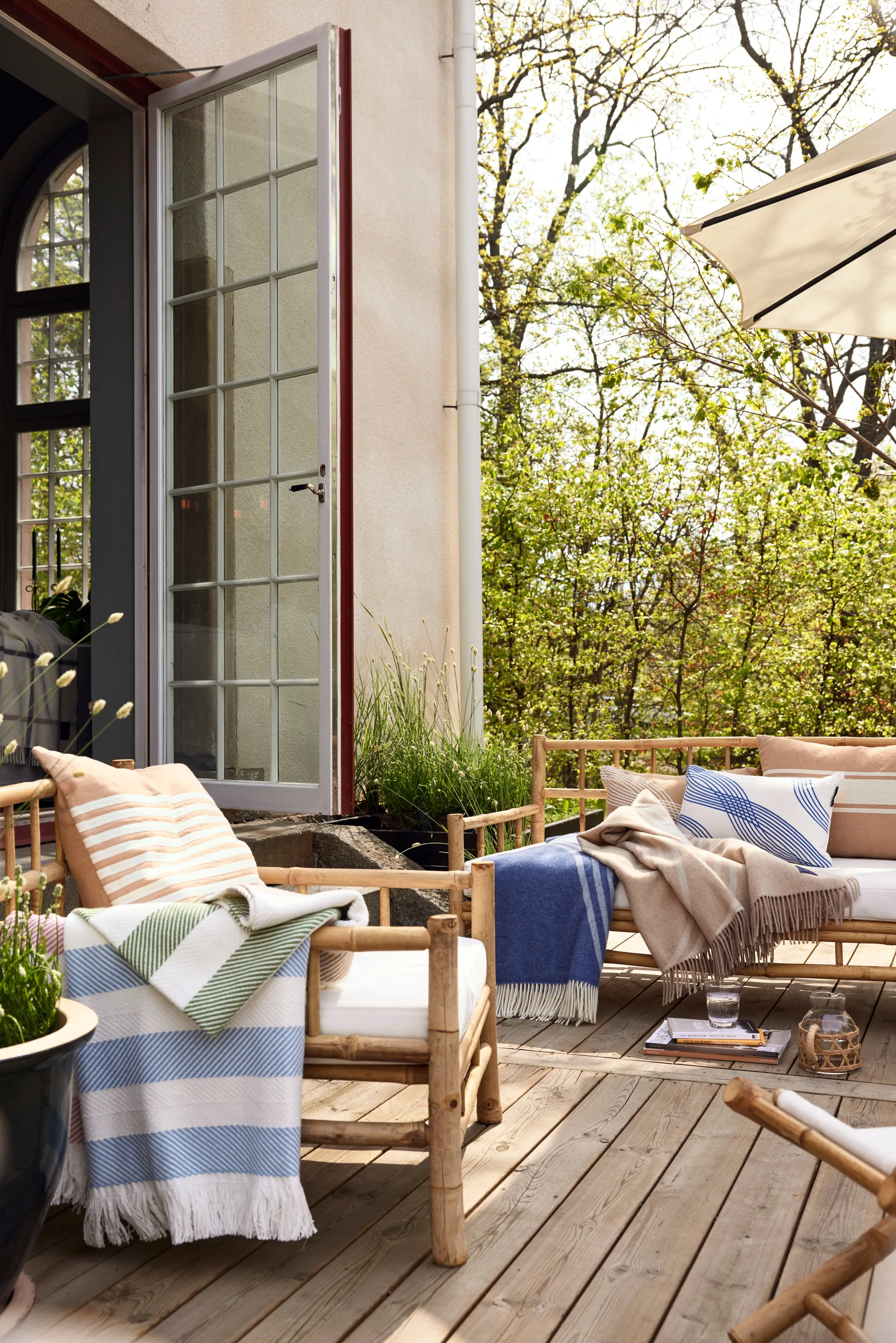 Capa de almofada Emboidery Striped Linen/Cotton 50x50 cm, Bege-branco Lexington