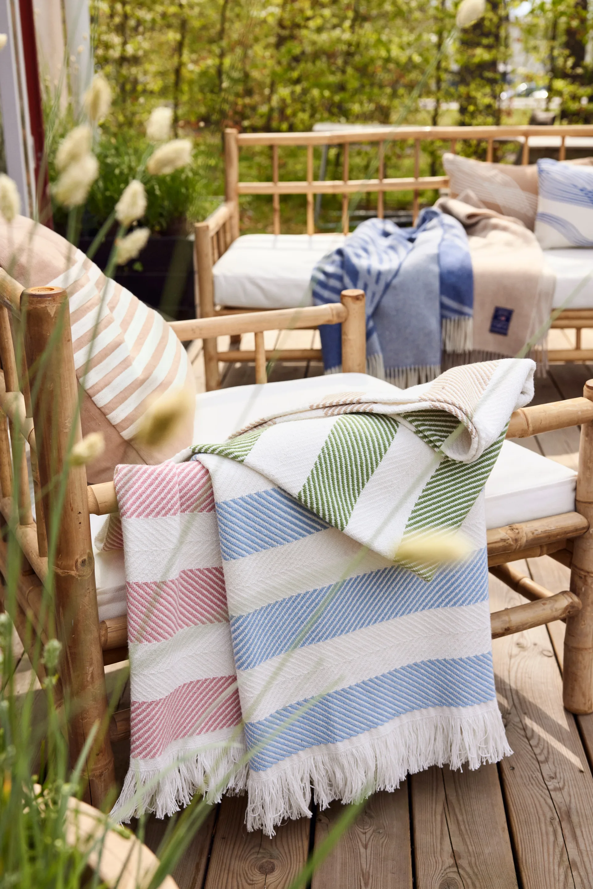 Capa de almofada Emboidery Striped Linen/Cotton 50x50 cm, Bege-branco Lexington
