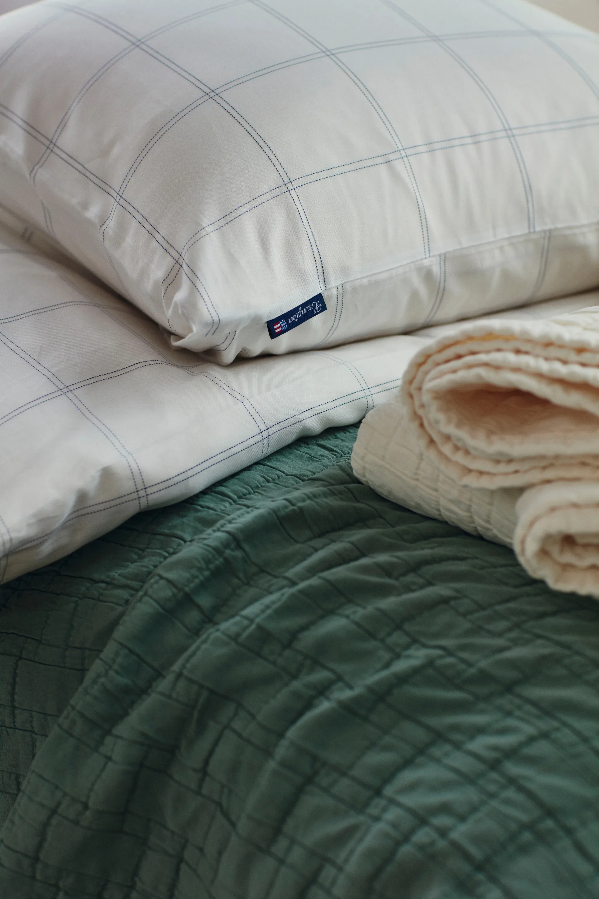 Capa de edredão Checked algodão-liocel 150x210 cm, Off white-dark blue Lexington