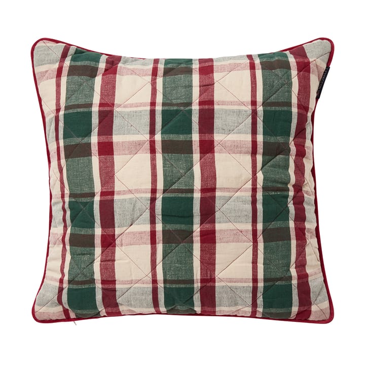 Checked capa de almofada acolchoada em linho/algodão 50x50 cm - Verde-vermelho-bege - Lexington