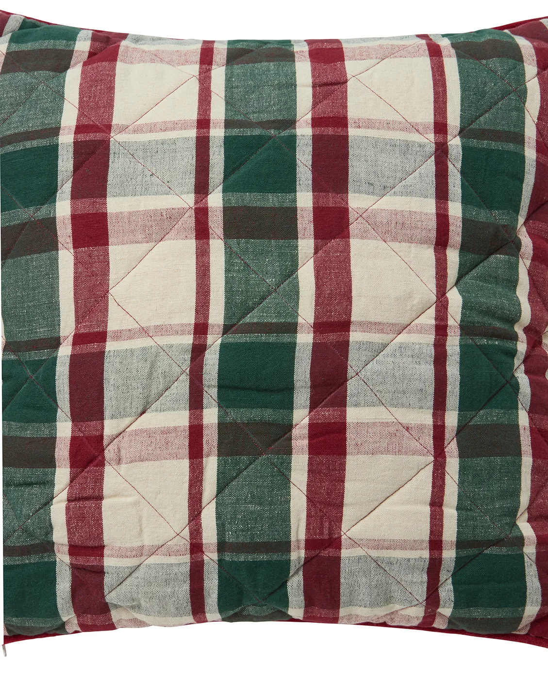 Checked capa de almofada acolchoada em linho/algodão 50x50 cm, Verde-vermelho-bege Lexington