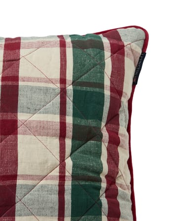 Checked capa de almofada acolchoada em linho/algodão 50x50 cm - Verde-vermelho-bege - Lexington