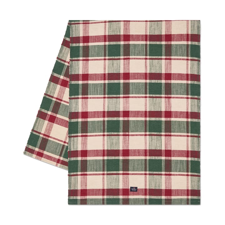 Checked ekologisk caminho de mesa em algodão 50x150 cm - Verde-vermelho-bege - Lexington