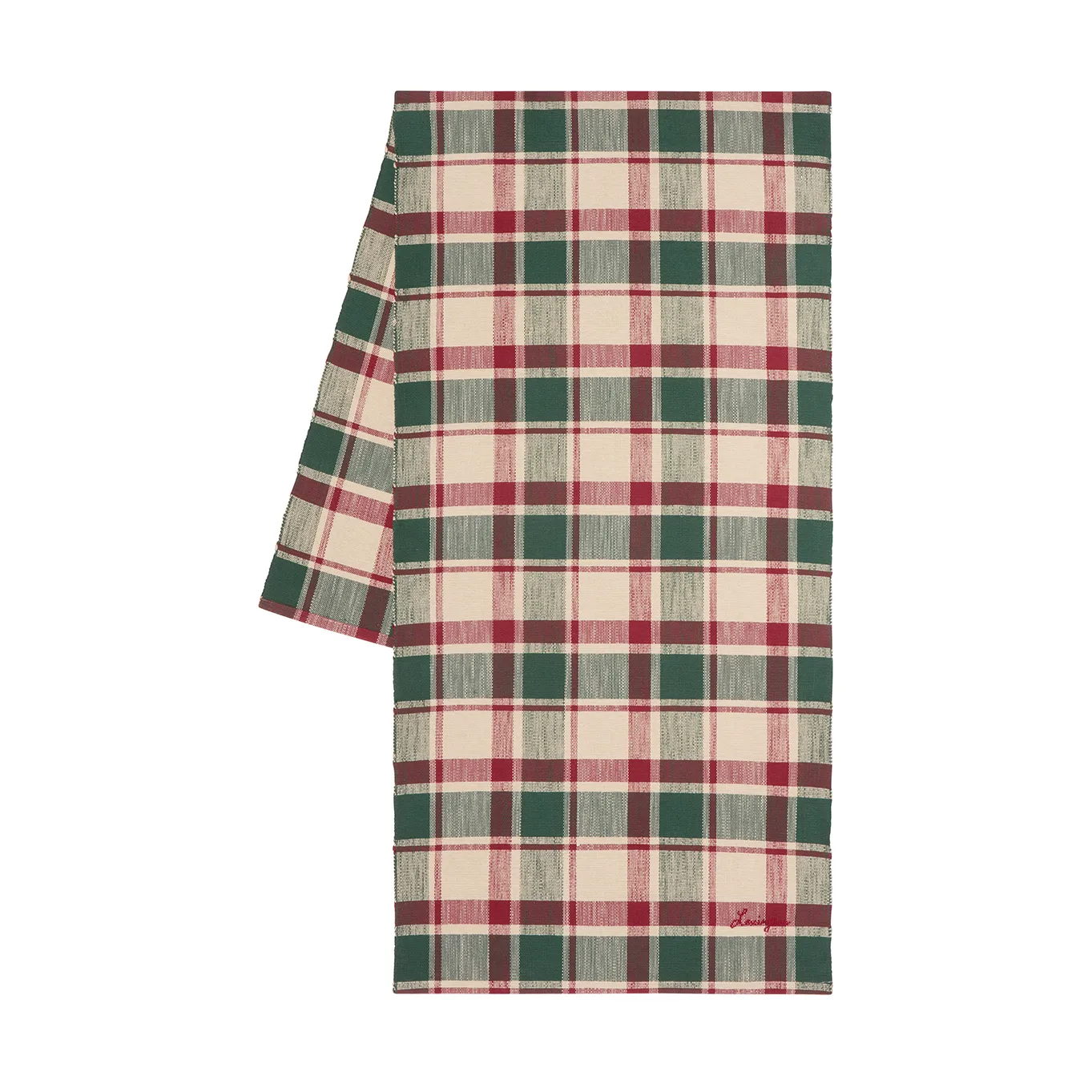 Checked ekologisk caminho de mesa em algodão 50x150 cm, Verde-vermelho-bege Lexington