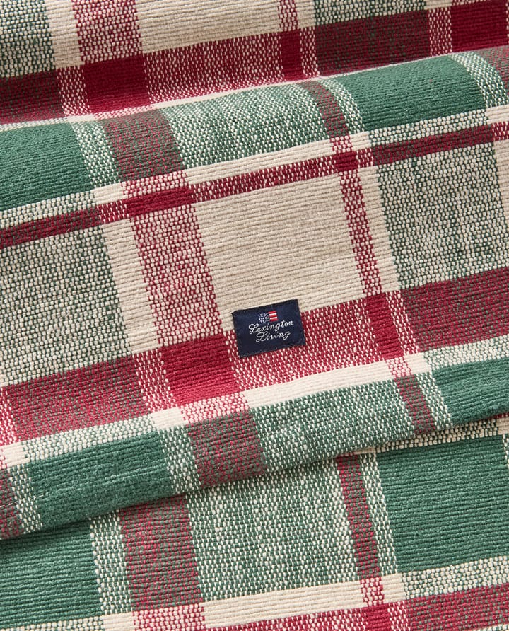 Checked ekologisk caminho de mesa em algodão 50x150 cm, Verde-vermelho-bege Lexington