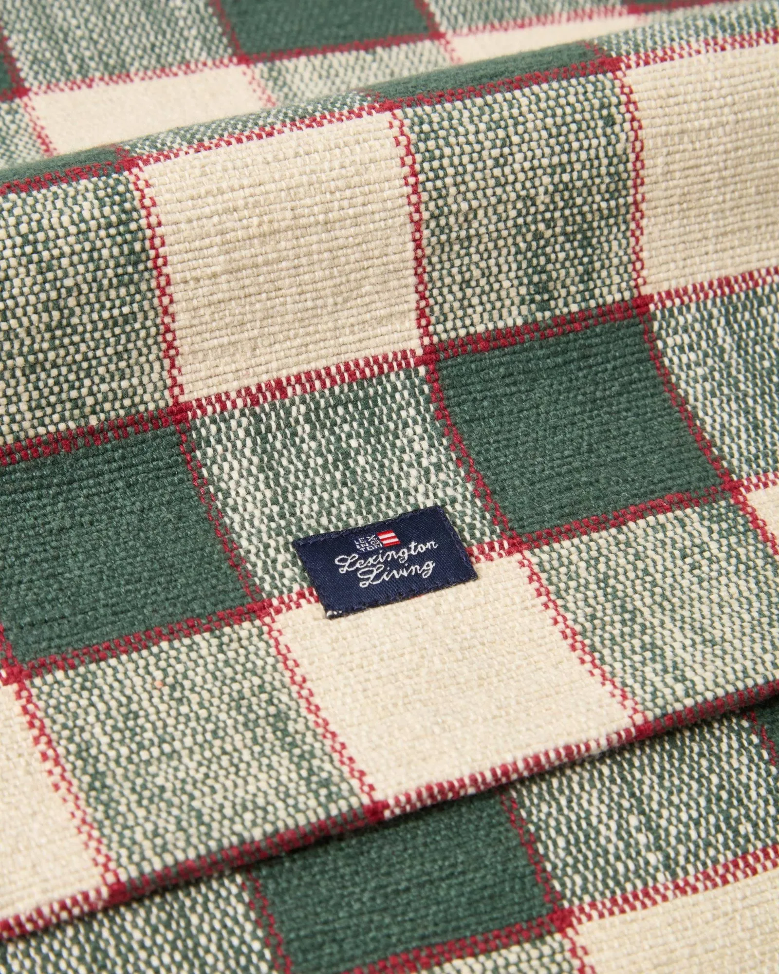 Checked ekologisk caminho de mesa em algodão, Green-bege claro-vermelho, 50x250 cm Lexington