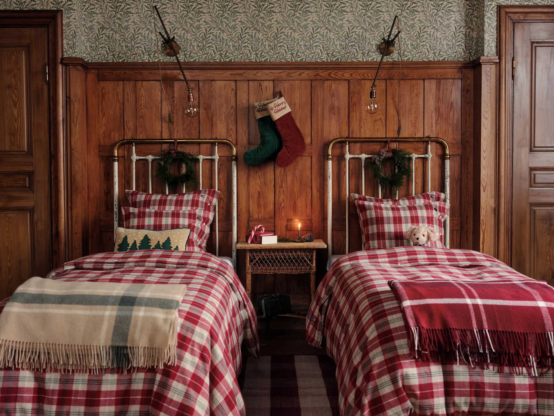 Checked Manta lã reciclada xadrez 130x170 cm, Vermelho-branco Lexington