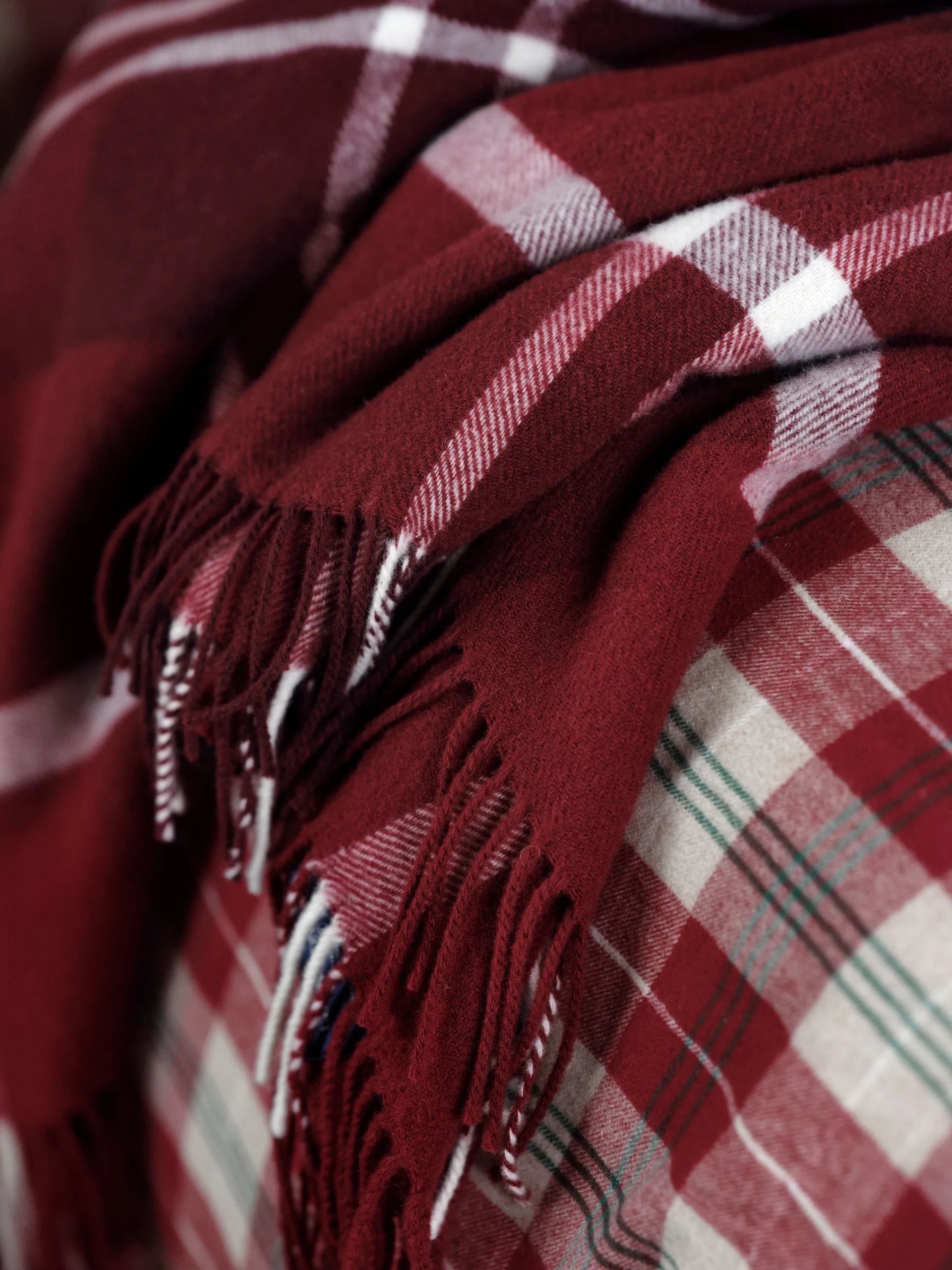 Checked Manta lã reciclada xadrez 130x170 cm, Vermelho-branco Lexington