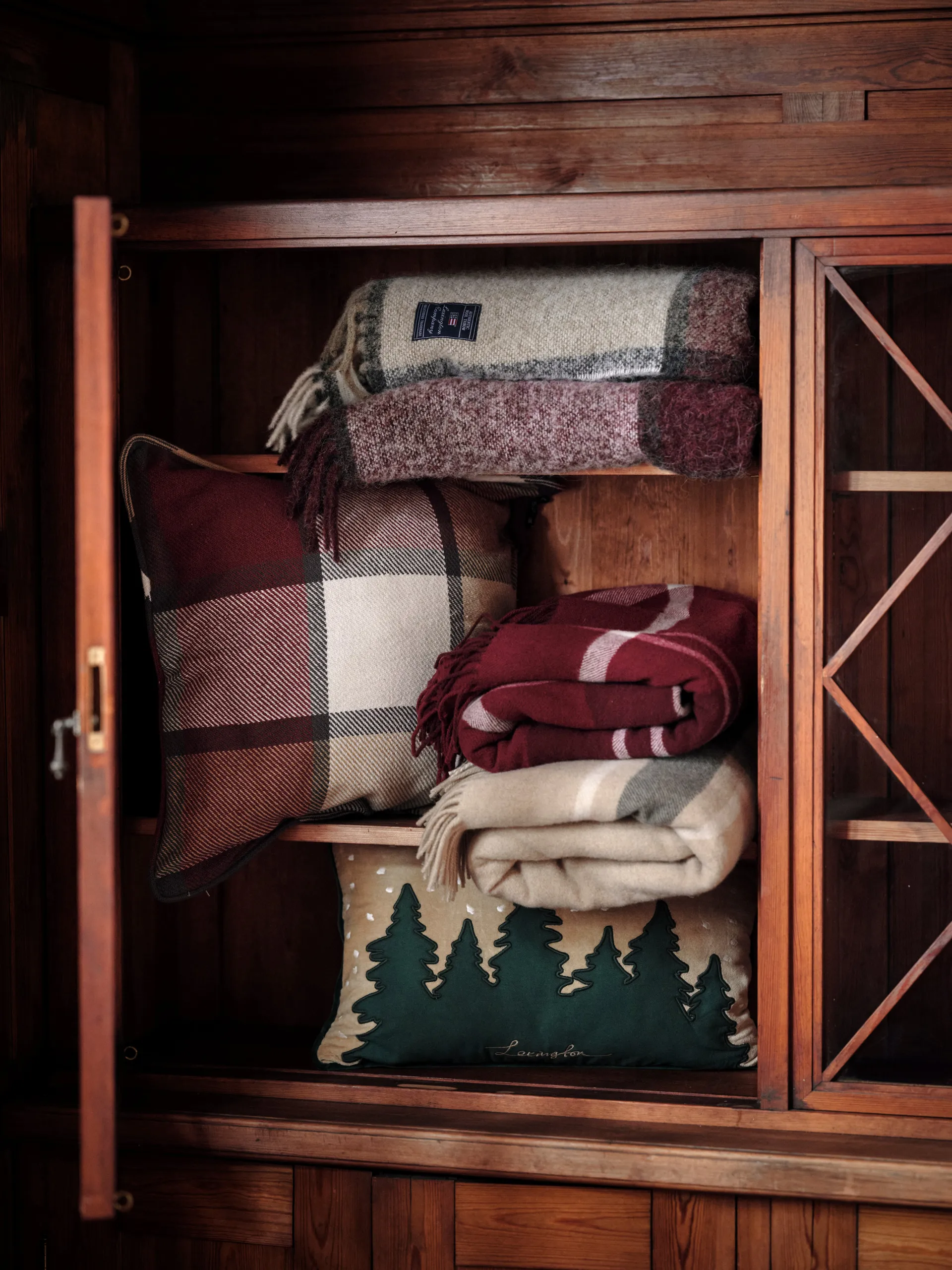 Checked Manta lã reciclada xadrez 130x170 cm, Vermelho-branco Lexington