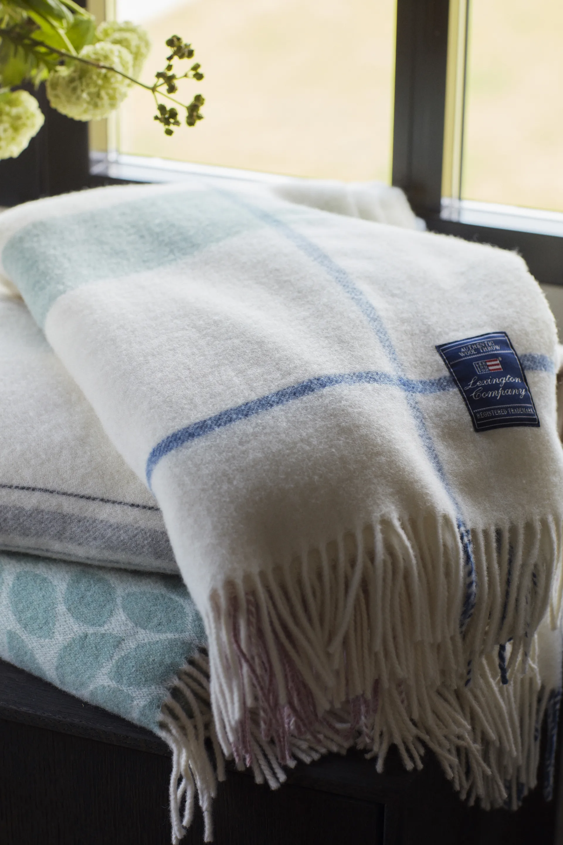 Checked Recycled manta de lã 130x170 cm, Off white-verde-rosa Lexington