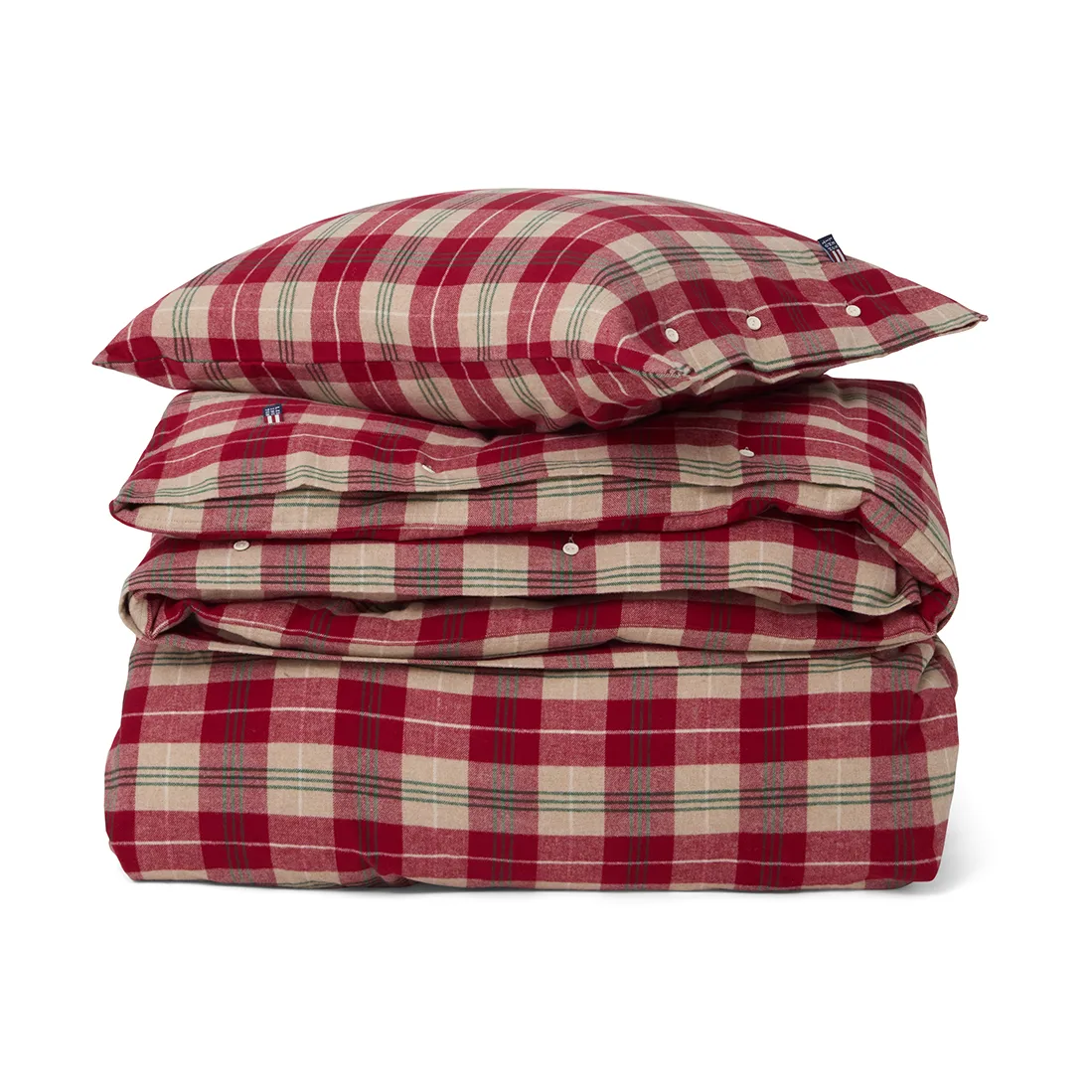 Conjunto de cama de flanela em algodão xadrez, Vermelho-bege-verde-branco Lexington