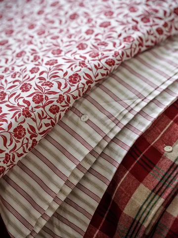 Conjunto de cama de flanela em algodão xadrez - Vermelho-bege-verde-branco - Lexington