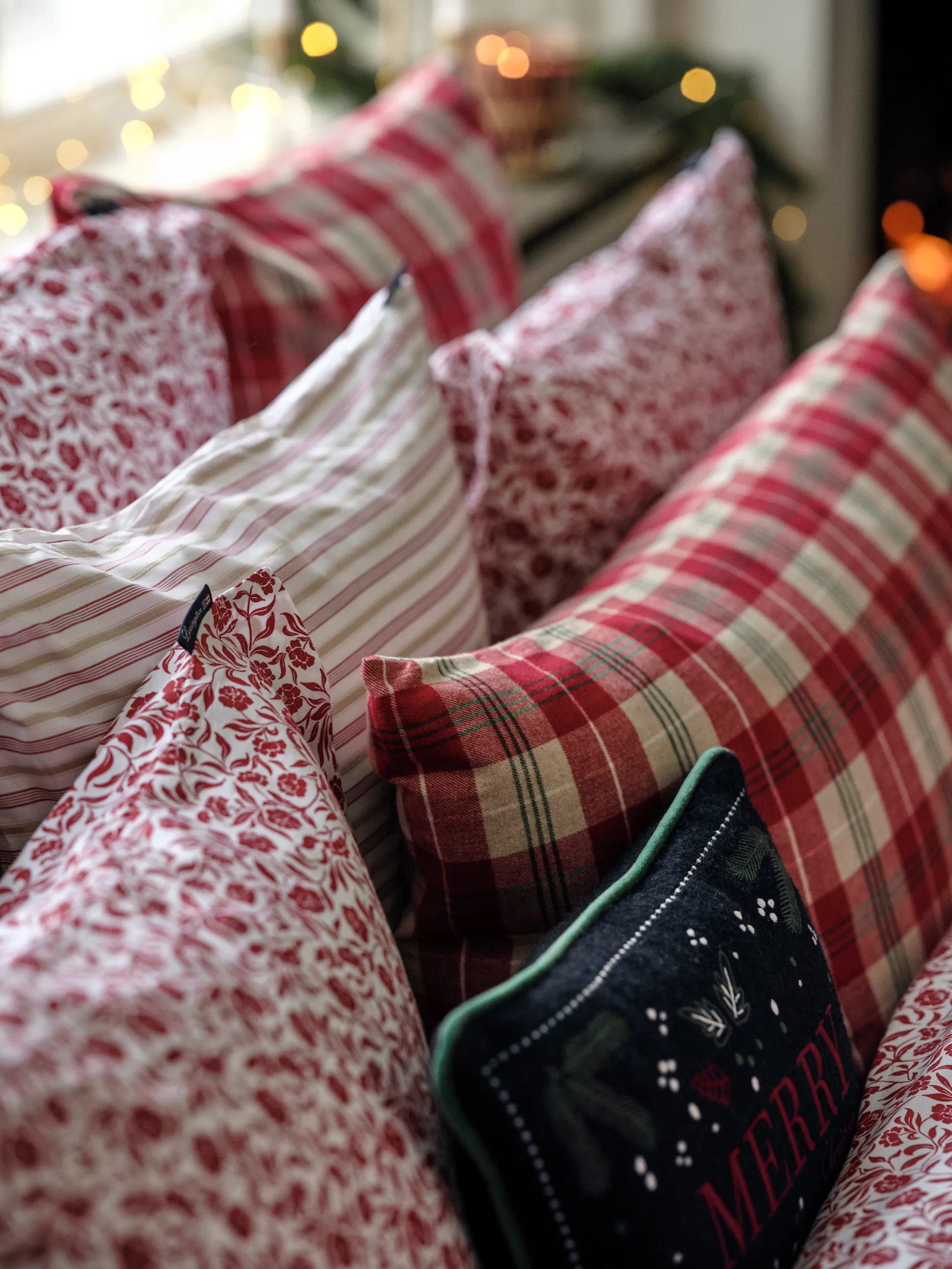 Conjunto de cama de flanela em algodão xadrez, Vermelho-bege-verde-branco Lexington