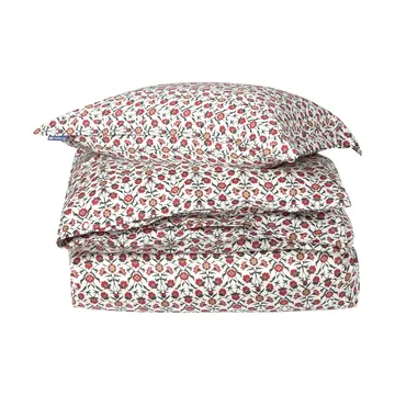 Conjunto de cama em cetim de algodão estampado flores - Branco-vermelho-verde-bege, 2 unid. 50x60 cm/1 unid. 220x220 cm - Lexington