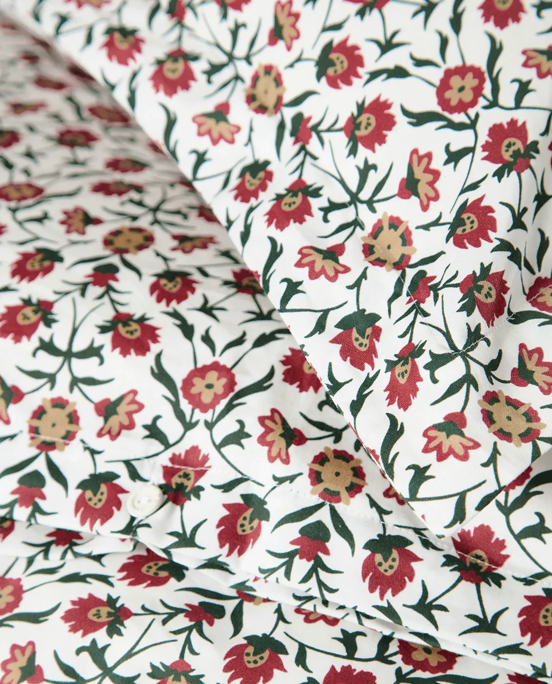 Conjunto de cama em cetim de algodão estampado flores, Branco-vermelho-verde-bege, 2 unid. 50x60 cm/1 unid. 220x220 cm Lexington