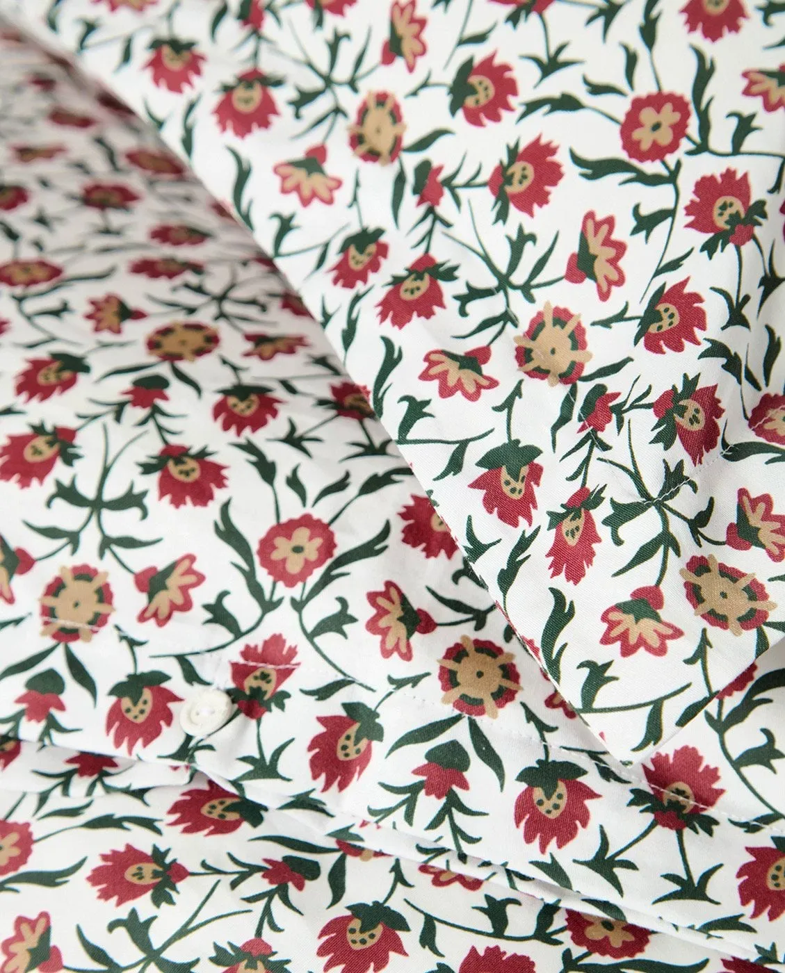 Conjunto de cama em cetim de algodão estampado flores, Branco-vermelho-verde-bege, 50x60 cm/150x210 cm Lexington