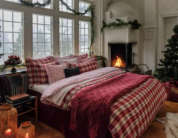 Conjunto de cama em cetim de algodão estampado flores - Branco-vermelho - Lexington