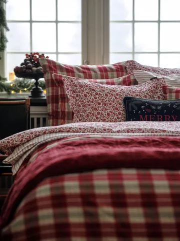 Conjunto de cama em cetim de algodão estampado flores - Branco-vermelho - Lexington