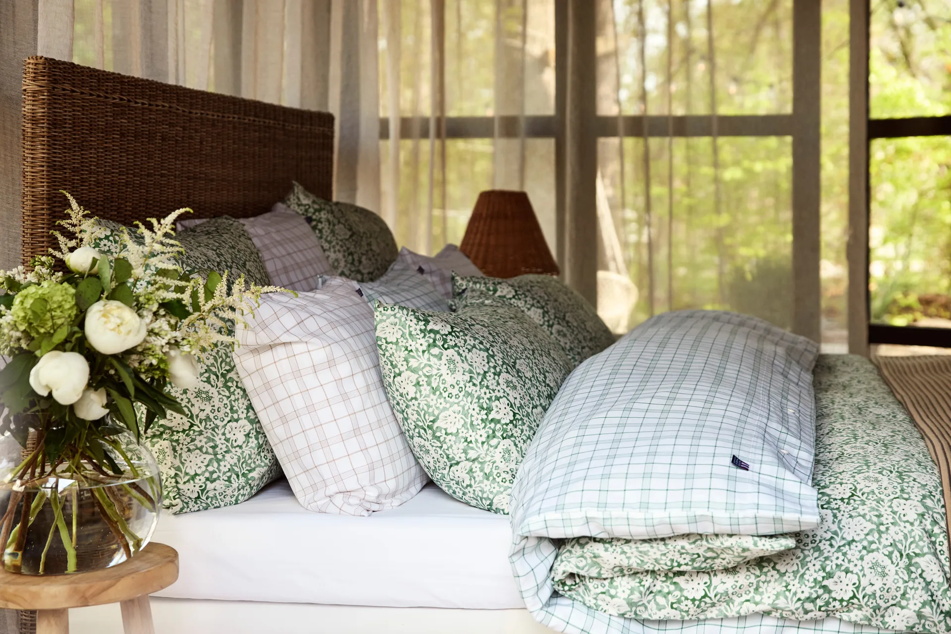 Conjunto de cama Green Floral Printed Cotton Sateen, 50x60 cm, 150x210 cm Lexington