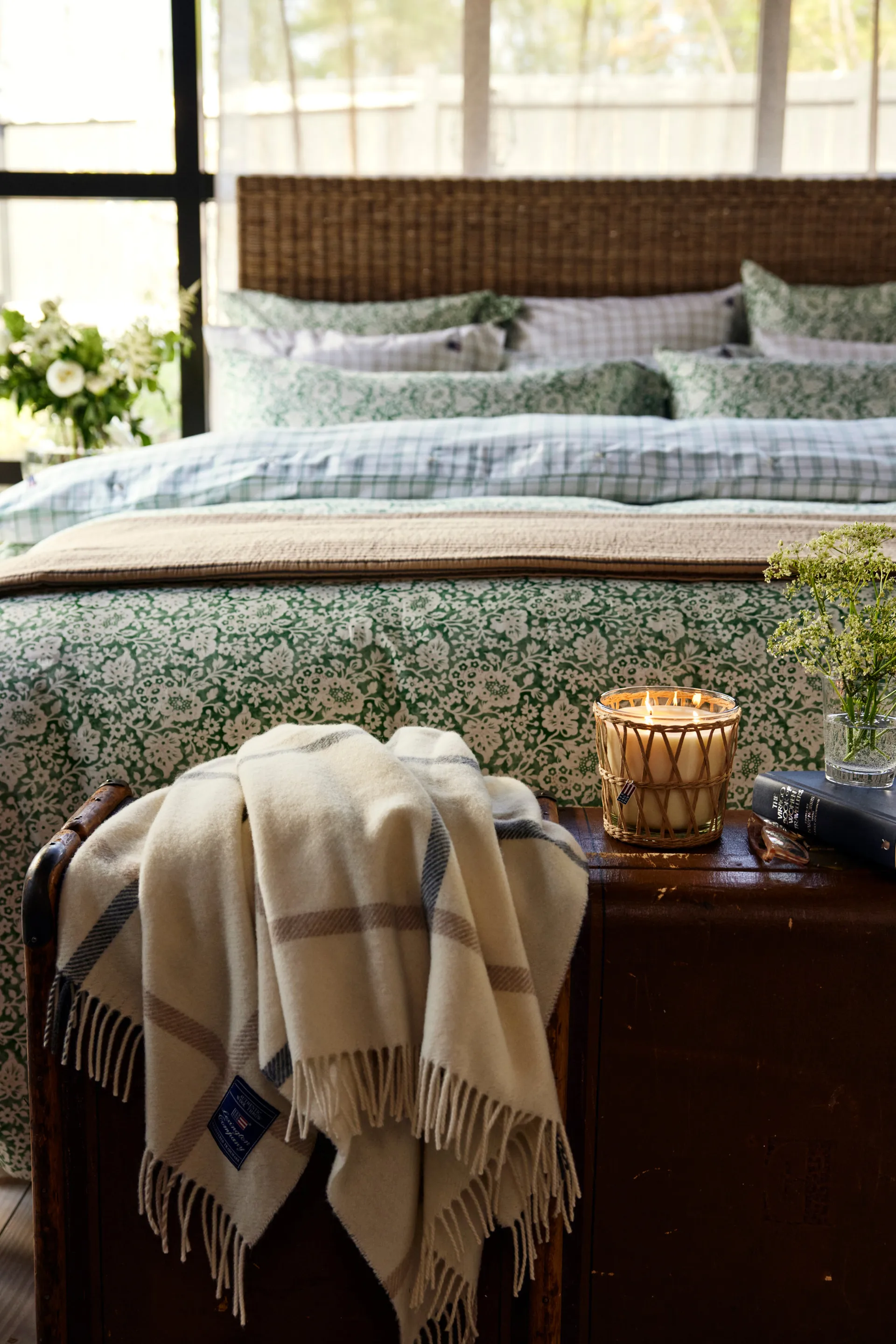 Conjunto de cama Green Floral Printed Cotton Sateen, 50x60 cm, 220x220 cm Lexington