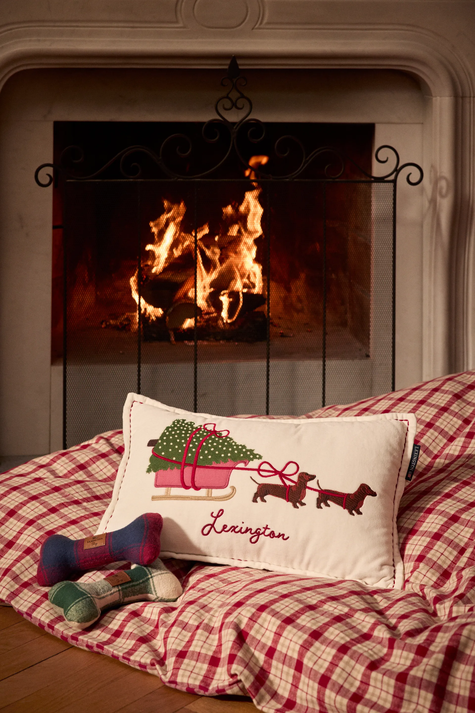 Dog sleigh ekologisk  almofada em algodão veludo 30x50 cm, Branco Lexington