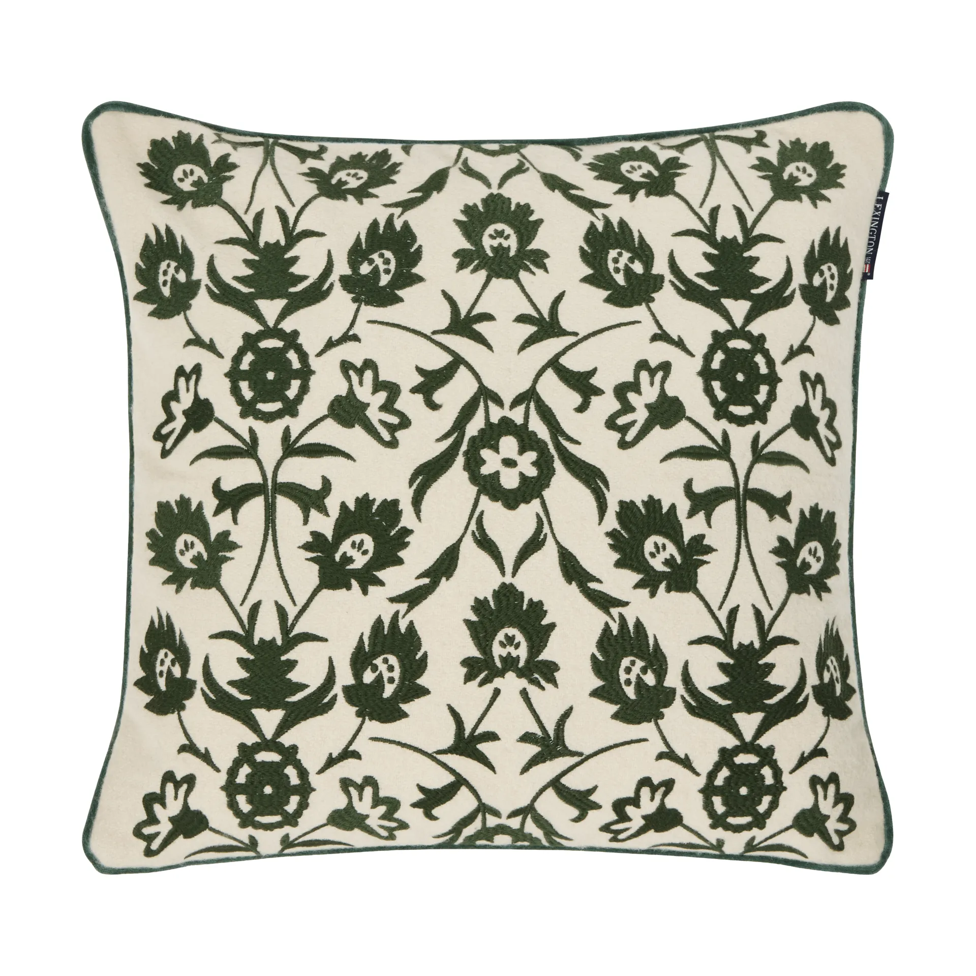 Flower Embroidered Wool Mix capa de almofada 50x50 cm, Bege-claro-verde Lexington