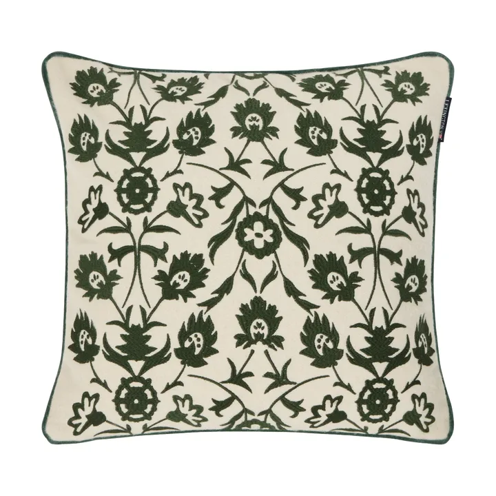 Flower Embroidered Wool Mix capa de almofada 50x50 cm - Bege-claro-verde - Lexington