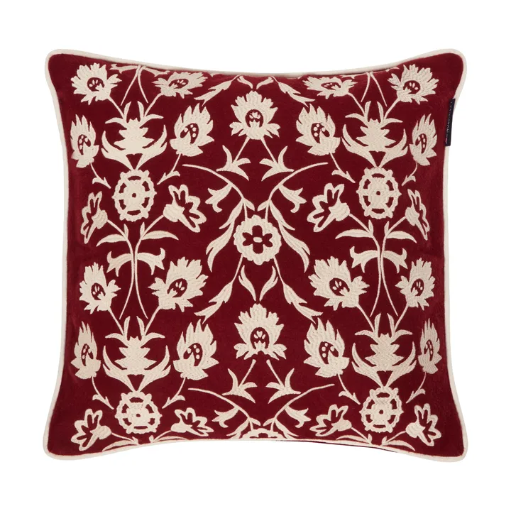 Flower Embroidered Wool Mix capa de almofada 50x50 cm - Red-Light bege - Lexington