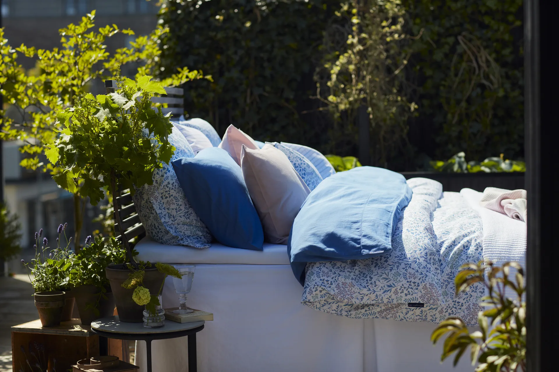 Flower Printed lençol algodão cetim 150x210 cm, Azul Lexington