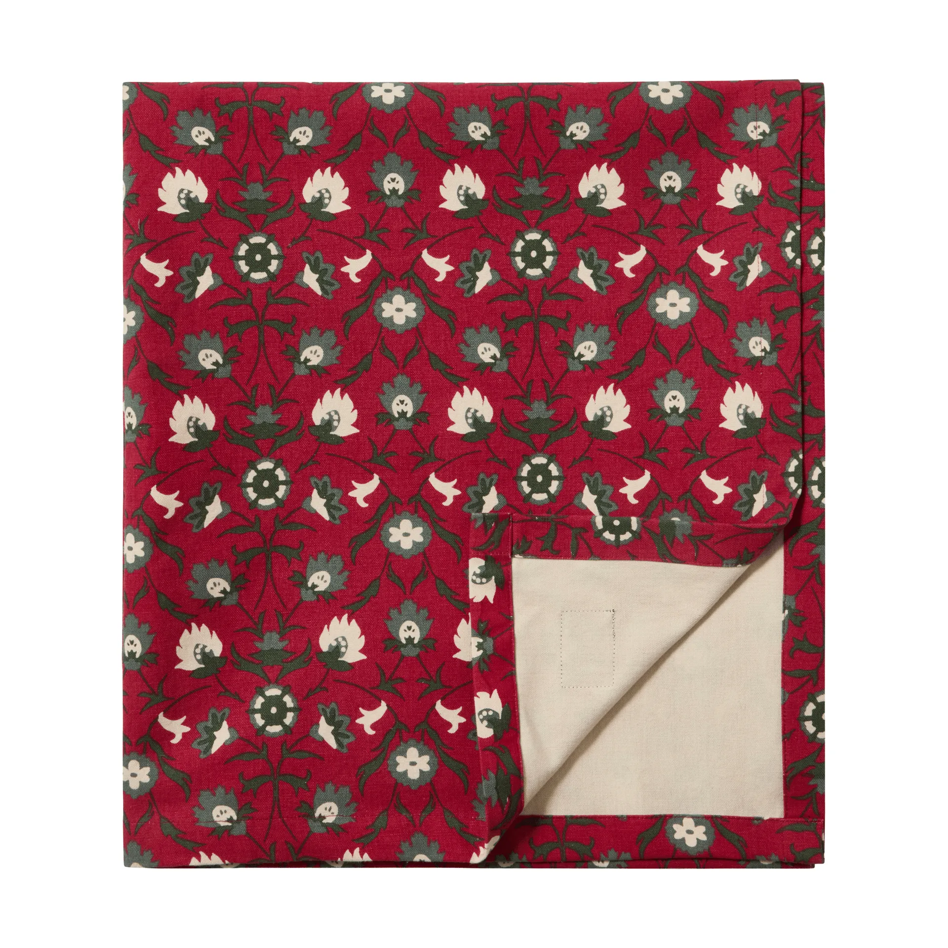 Flower printed toalha de mesa de algodão orgânico, Vermelho-bege-verde, 150x250 cm Lexington