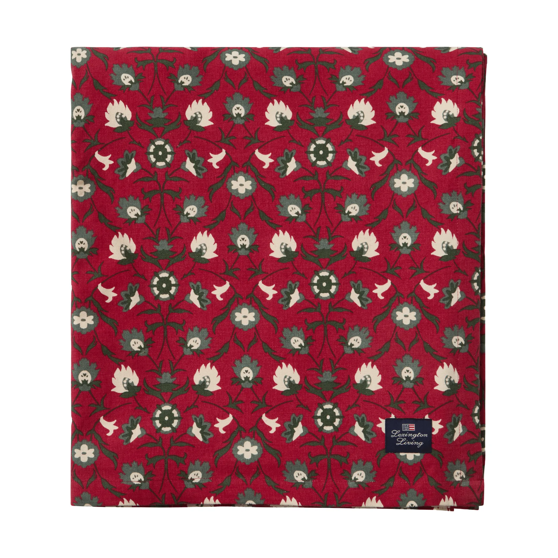 Flower printed toalha de mesa de algodão orgânico, Vermelho-bege-verde, 150x350 cm Lexington