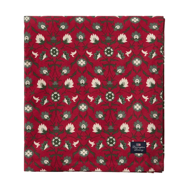 Flower printed toalha de mesa de algodão orgânico - Vermelho-bege-verde, 150x350 cm - Lexington