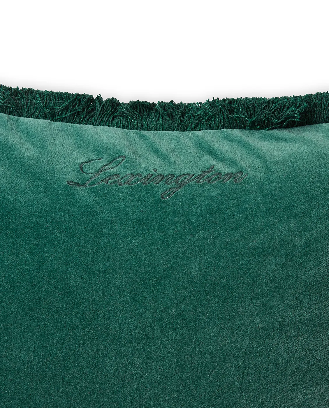 Fronha de veludo com franjas em algodão orgânico 50x50 cm, Verde Lexington