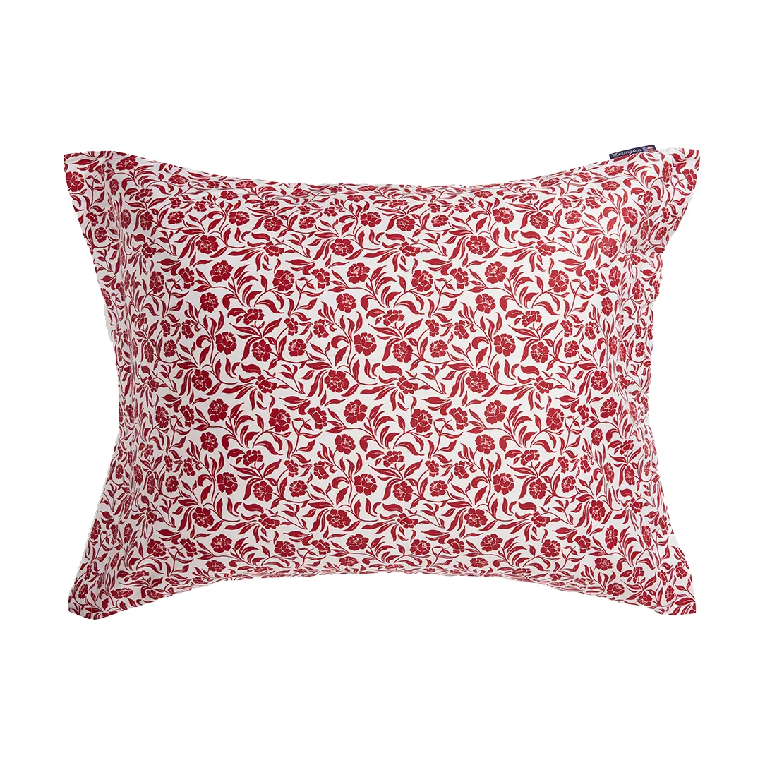 Fronha em cetim de algodão estampado flores 50x60 cm, Branco-vermelho Lexington