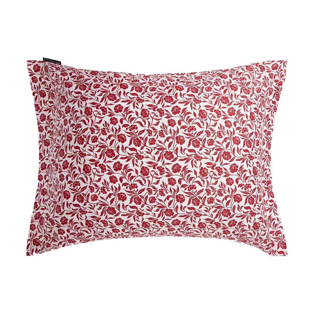 Fronha em cetim de algodão estampado flores 50x60 cm, Branco-vermelho Lexington