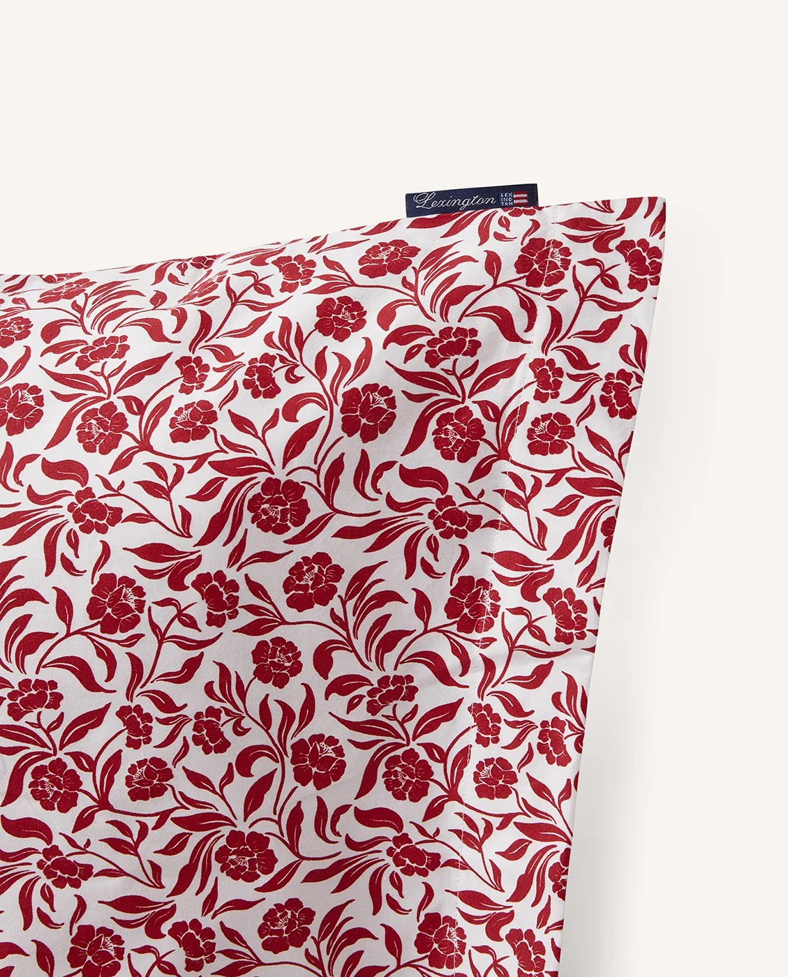 Fronha em cetim de algodão estampado flores 50x60 cm, Branco-vermelho Lexington