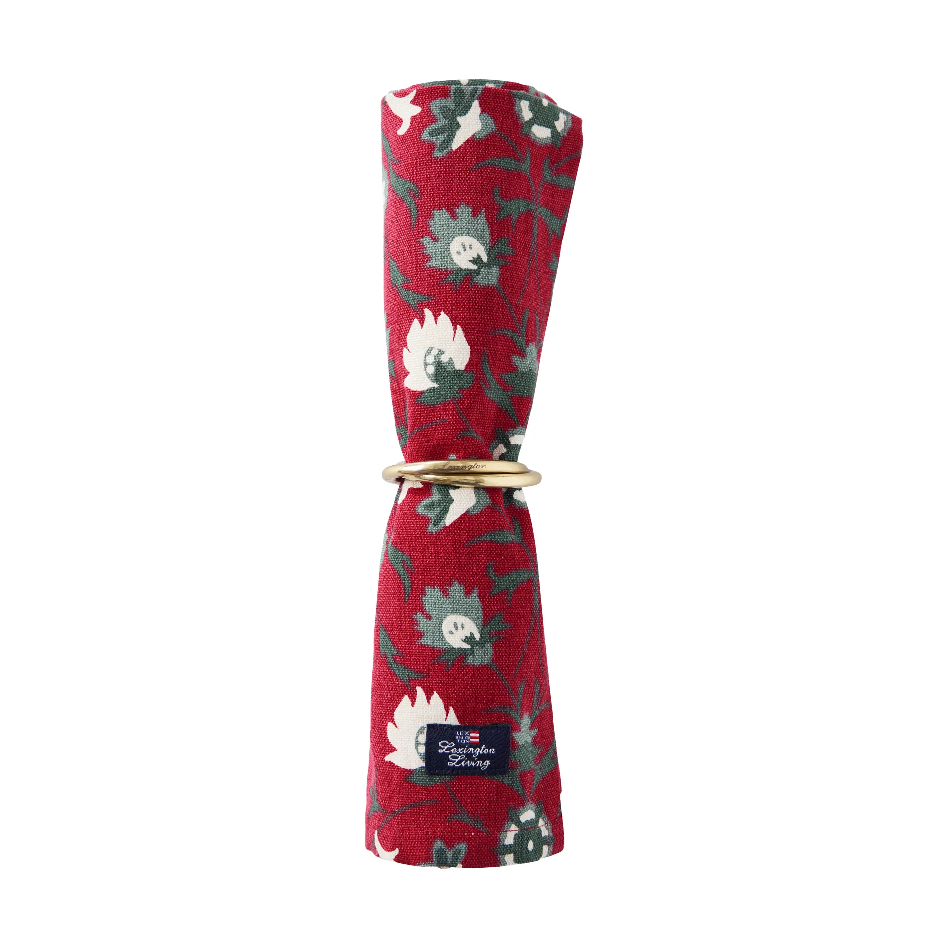 Guardanapo de algodão orgânico com estampado floral, Red-bege-verde Lexington