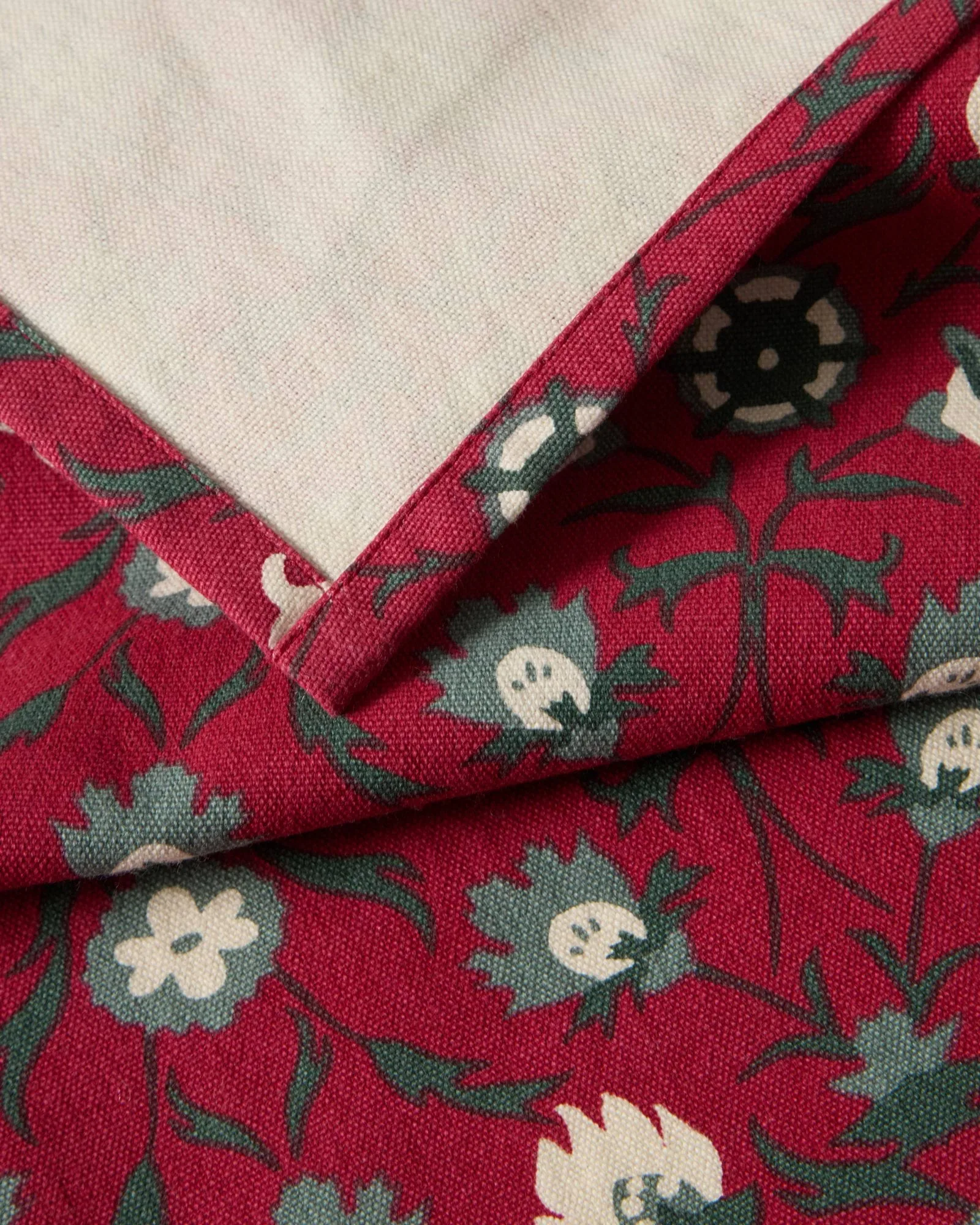 Guardanapo de algodão orgânico com estampado floral, Red-bege-verde Lexington