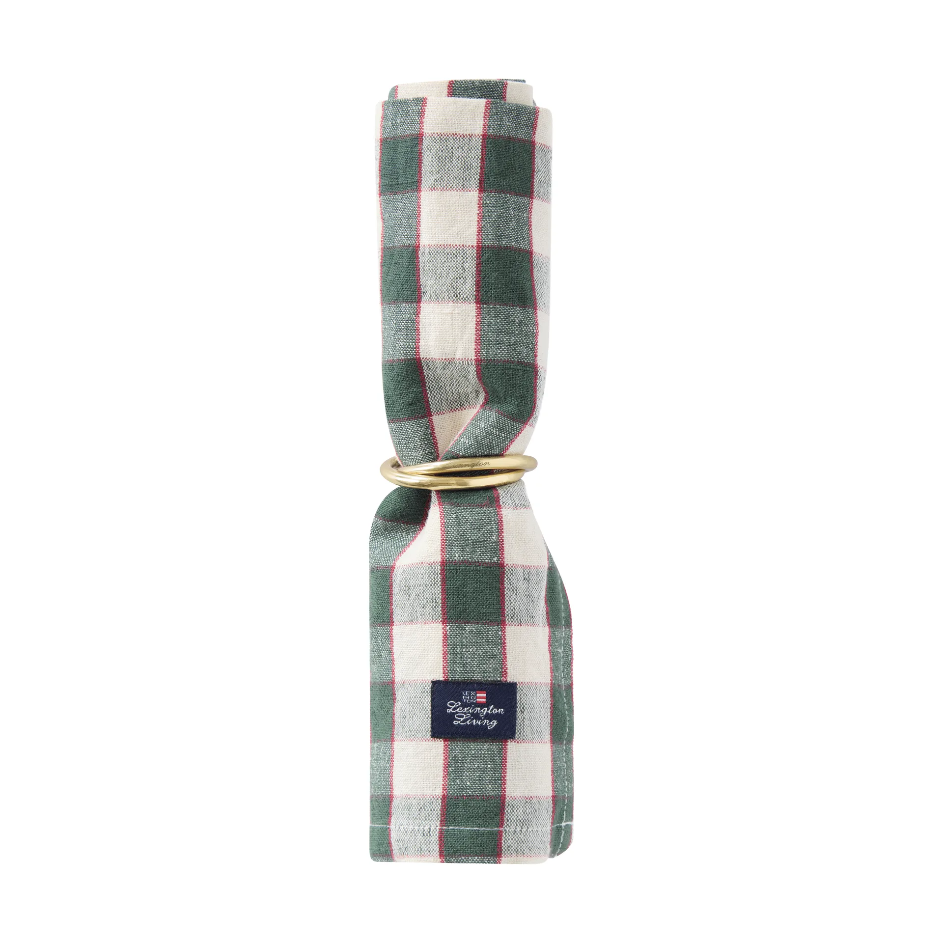Guardanapo de tecido Checked Linen/Cotton 50x50 cm, Green-light beige-red Lexington