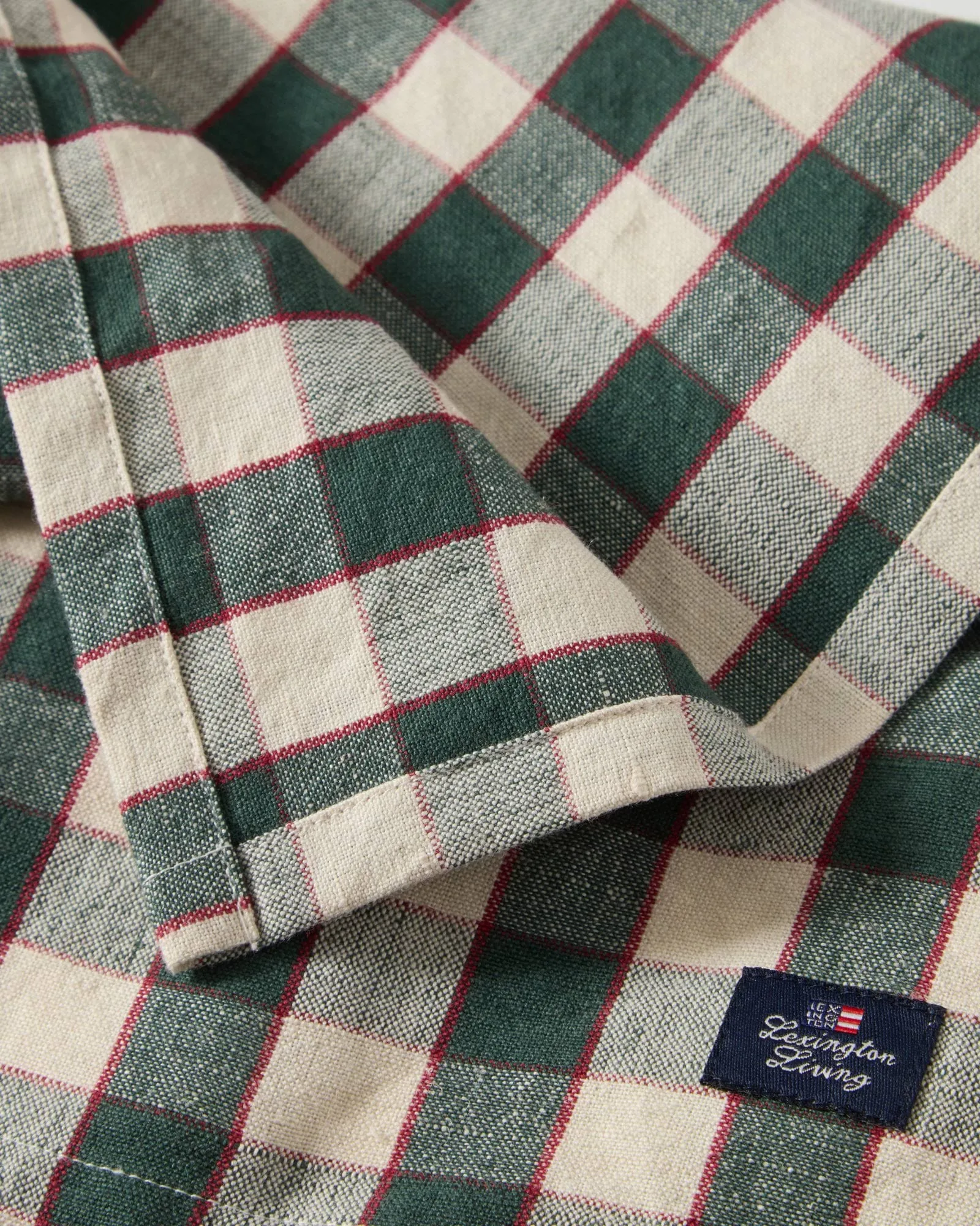 Guardanapo de tecido Checked Linen/Cotton 50x50 cm, Green-light beige-red Lexington