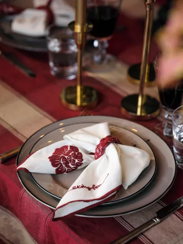 Guardanapo em linho-algodão Flower 50x50 cm - Branco-vermelho - Lexington