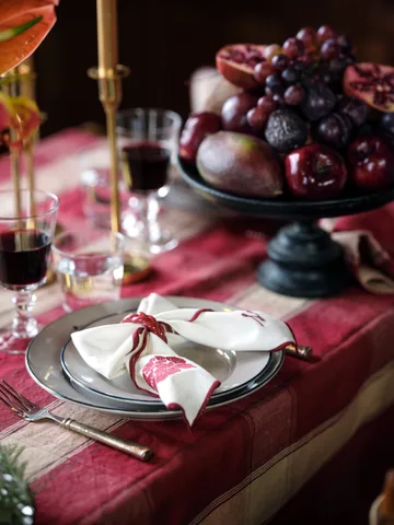 Guardanapo em linho-algodão Flower 50x50 cm - Branco-vermelho - Lexington